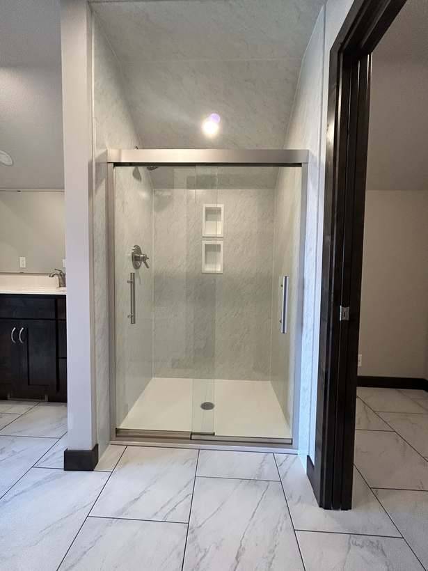 The finished walk in shower in the ensuite bathroom
