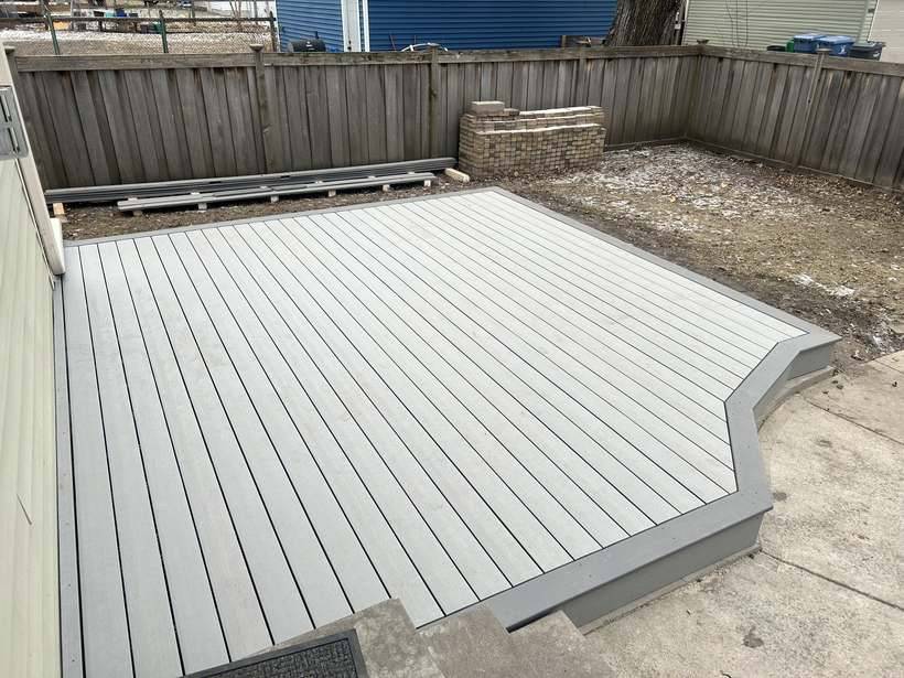 The finished deck viewed from within the yard