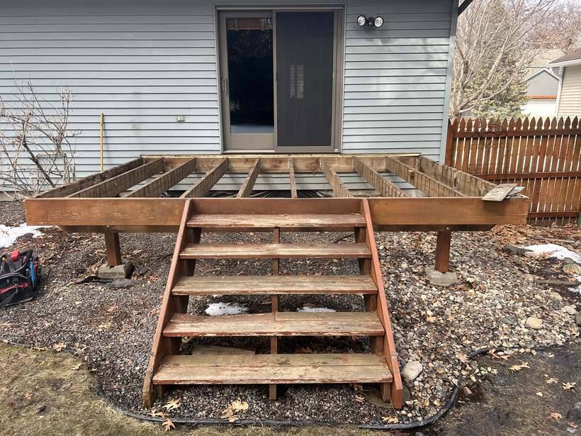 Old decking removed, existing frame left in place